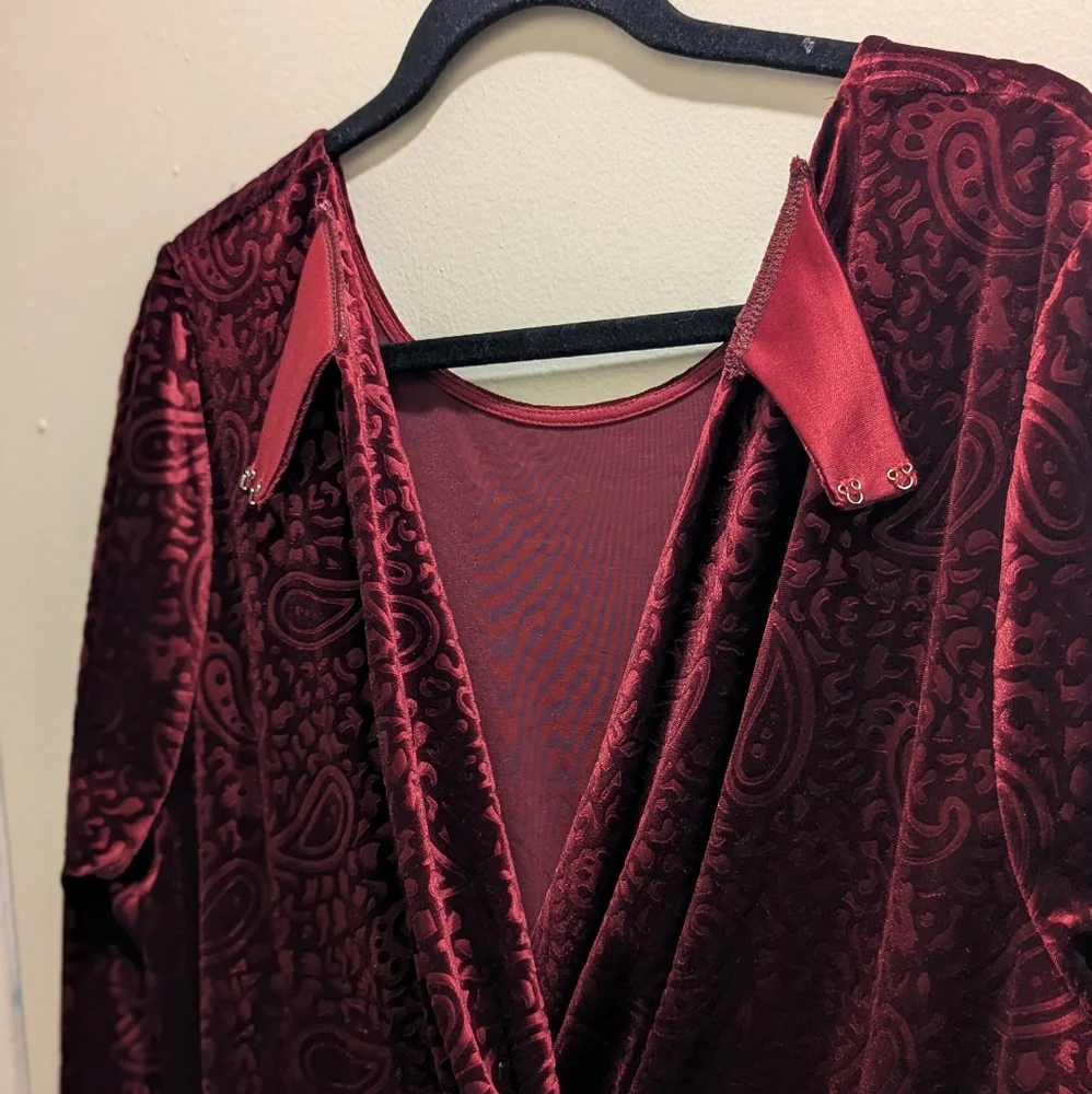 Spenser Jeremy Mulberry Velvet Paisley Back Cut-Out 3/4 Sleeves Midi Dress- 1X
